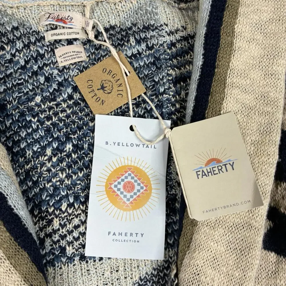 Faherty x B.Yellowtail Organic Cotton Belted Duster Cardigan Woman’s XL NWT - Picture 3 of 8